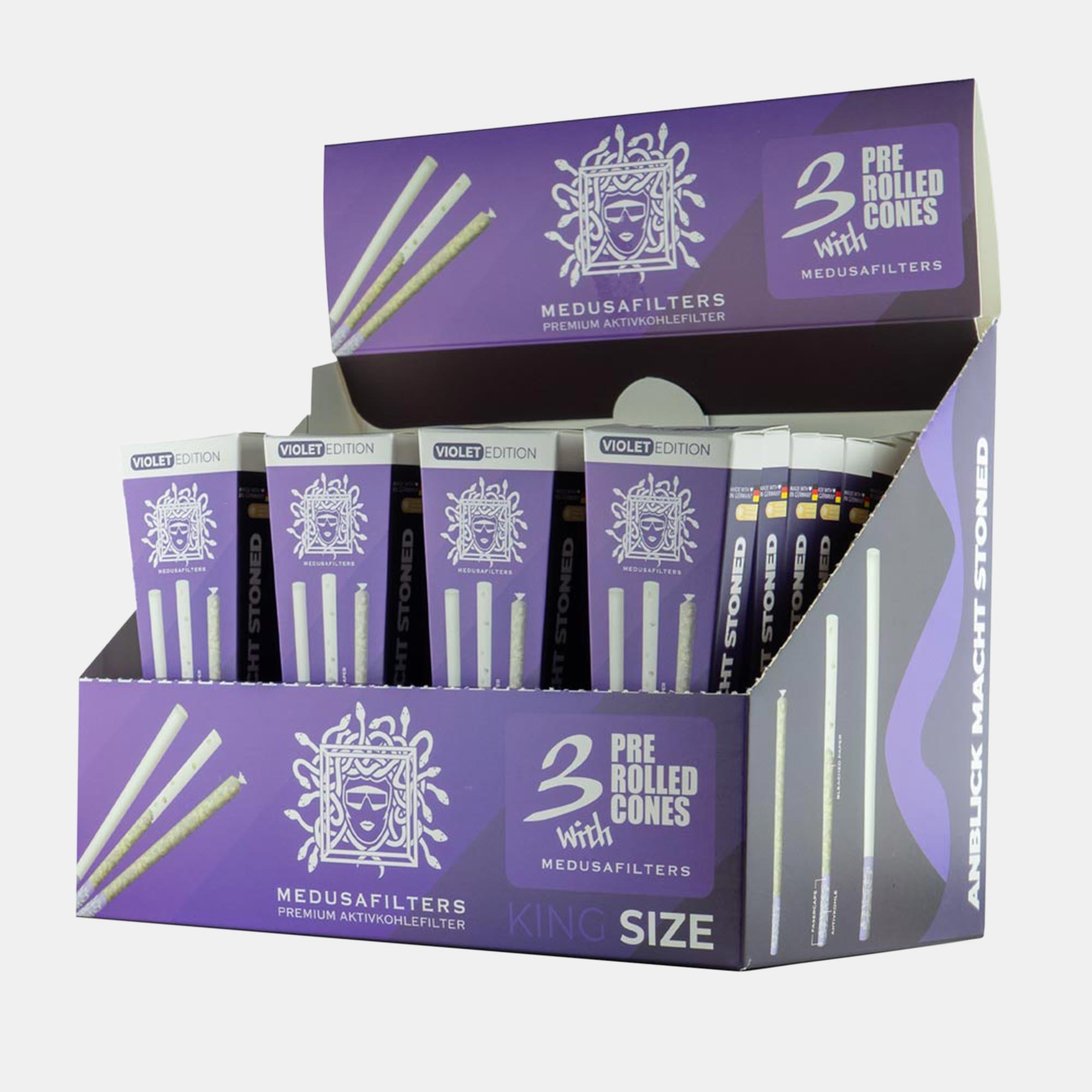 Pre-Rolled Cones BLEACHED mit VIOLET Edition Filtern - 32er Display